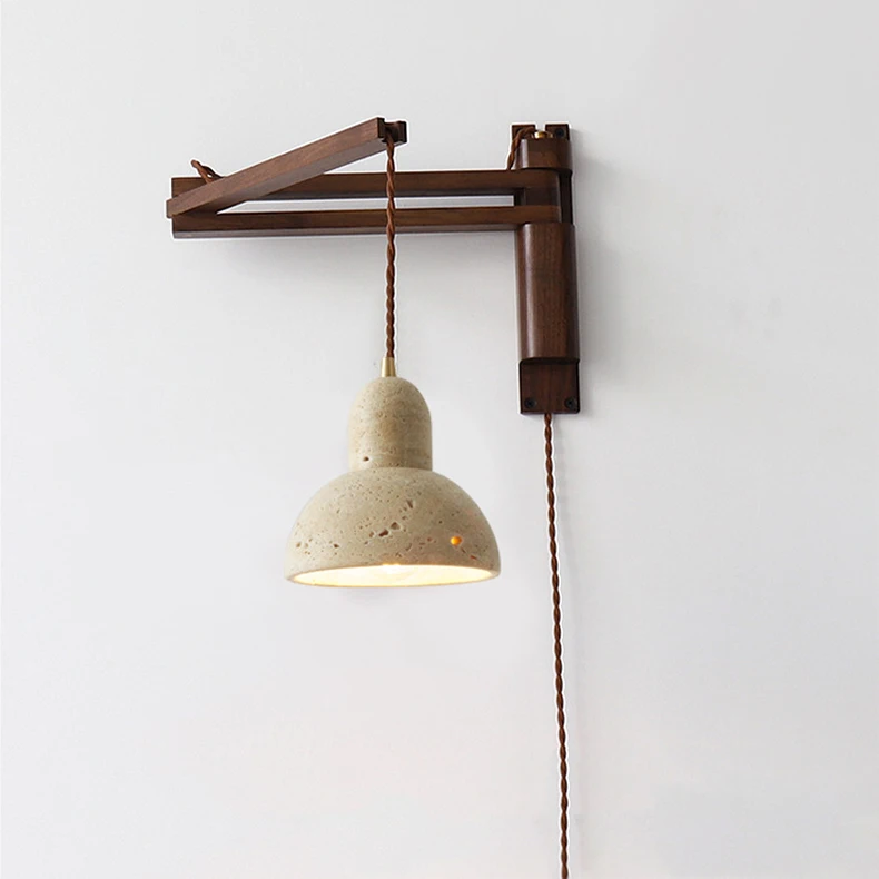 Natural Stone Wall Lamp Wooden Pole Can Rotate Light Reading