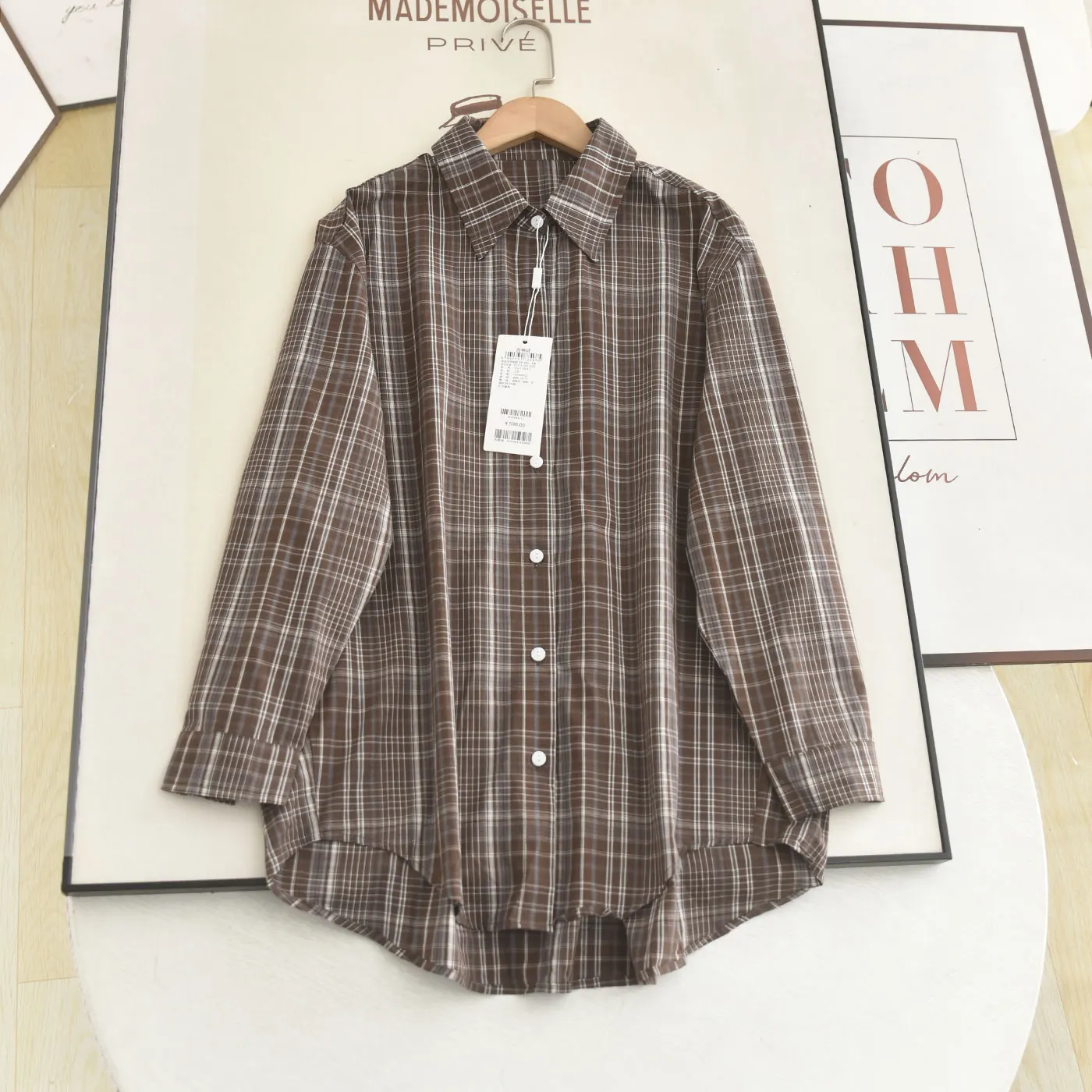 

Casual Plaid Shirt Women's Loose Fit Neck Long Sleeve Breathable Grid Pattern Summer Casual Style Fashion Ladies Shirt