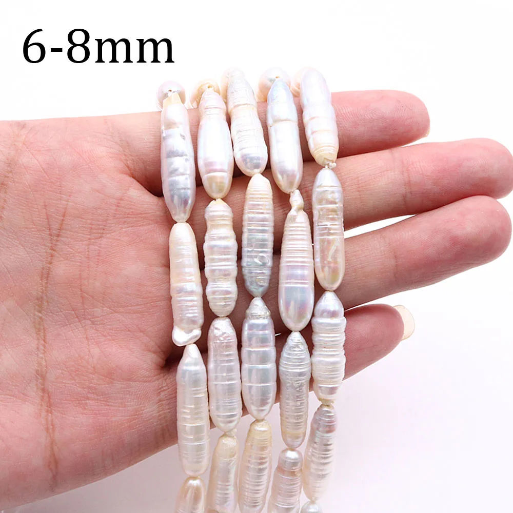 

6-8mm Cylindrical Threaded Pearl Natural Freshwater Pearl Loose Spacer Beads for Jewelry Making Supplies DIY Necklace Accessory