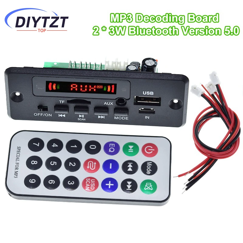 DIYTZT Bluetooth 5.0 Lettore MP3 Scheda di Decodifica 5V-32V 6W Amplificatore Auto Modulo Radio FM Supporto FM TF USB AUX Registratori