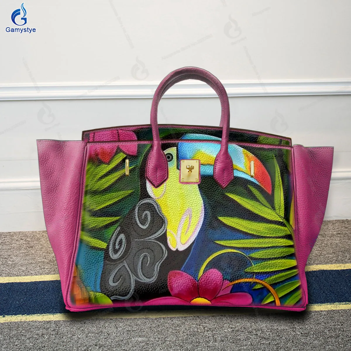 

Ladies Hand Bag Female Carteras Para Mujer De Moda Originales Rich colorful prints High Quality Genuine Leather Hand Drawing Art
