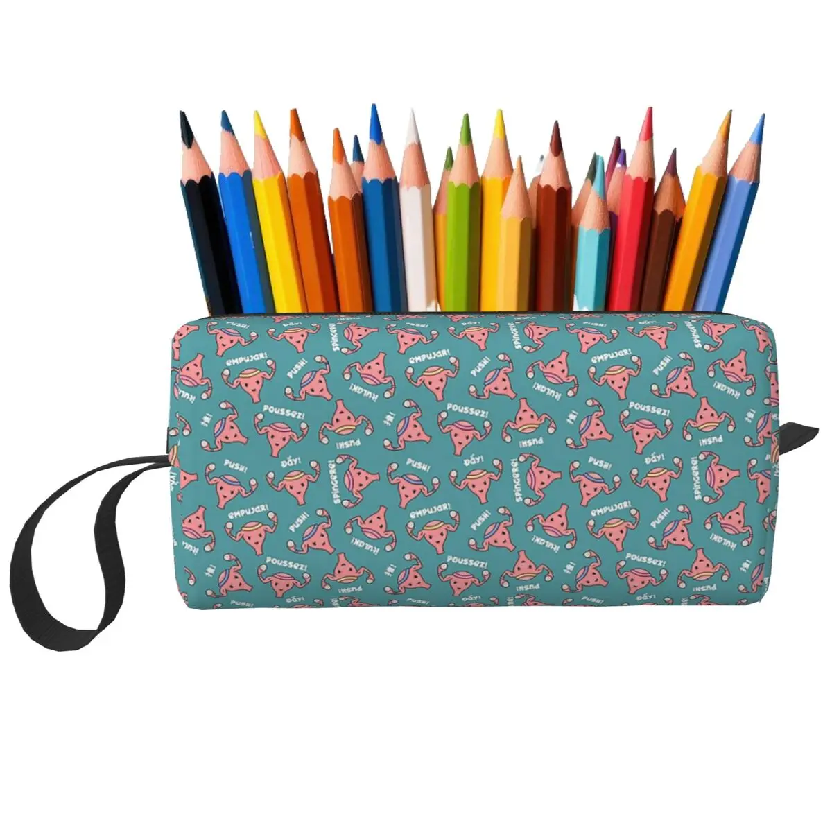 Uterus embarazada PUSH Scrubs, enfermeras, estuche para lápices Midwife para regalos de estudiantes, caja de bolígrafos, bolsa de lápices, suministros de papelería, bolsa de cosméticos