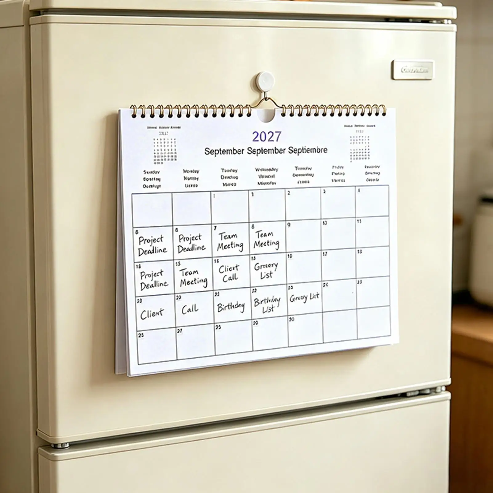Wall Calendar Multilingual Monthly Spiral Bound Appointment Schedule Organizer January 2027 to December 2027 Calendar Wall Decor