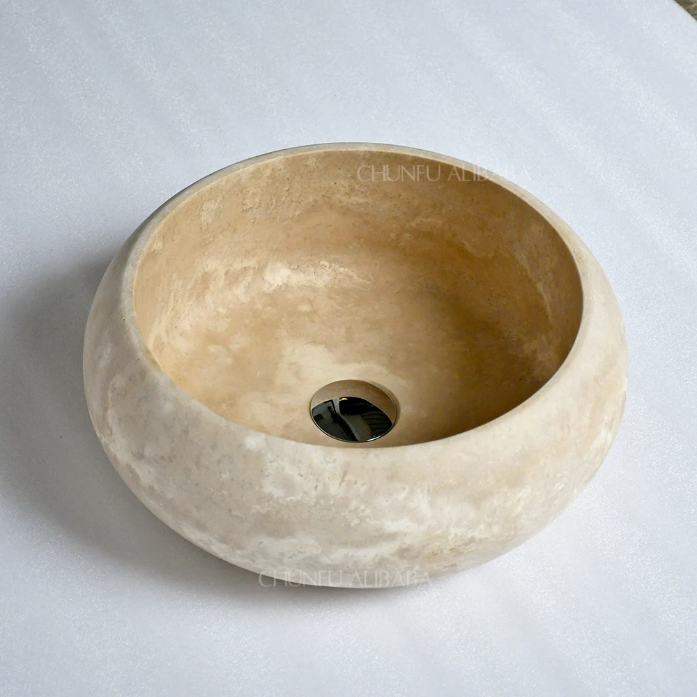 Modern Style Travertine Bathroom Sink Customizable Polished Surface Counter Mounted Hotel Hospital Villa Washroom Use Easy Clean