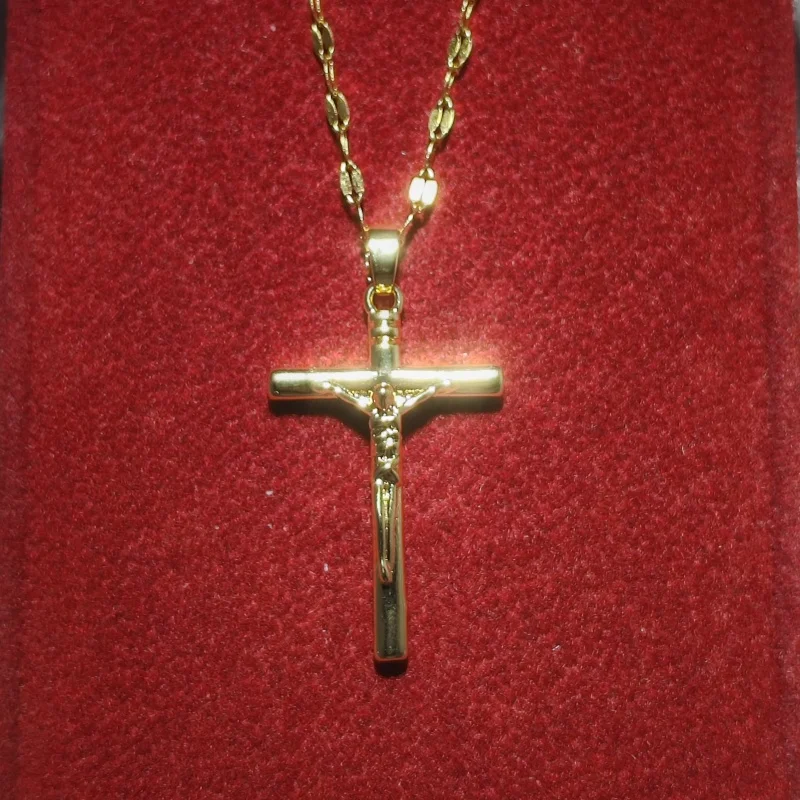 Titanium Steel Necklace with Gold Plated Cross Pendant for Men and Women,  Jewelry Accessories