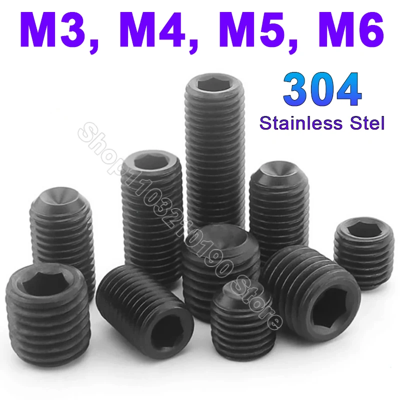 5-50Pcs M3 M4 M5 M6 DIN916 Black 304 Stainless Steel Hex Hexagon Socket Allen Cup Point Set Screw Headless Concave End Grub Bolt