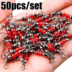 10/20/50pcs Fishing Connector Three Way Barrel Swivel Snap Ring with Beads for Fishhook Lure Line Connector Fishing Accessories