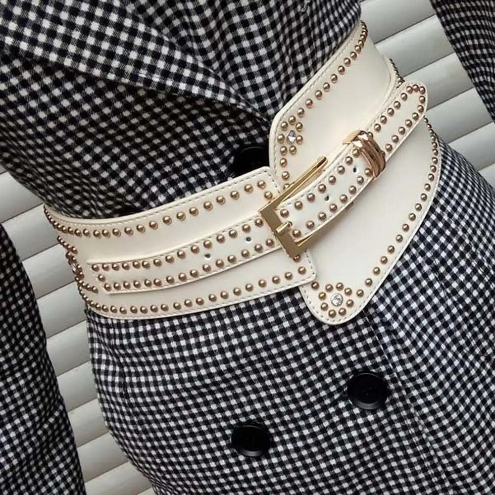 調節可能なリベットワイドウエストバンドパンクスタイルパーソナライズデザインy2kクールガールズベルトソリッドカラーヴィンテージ不規則レザーベルト