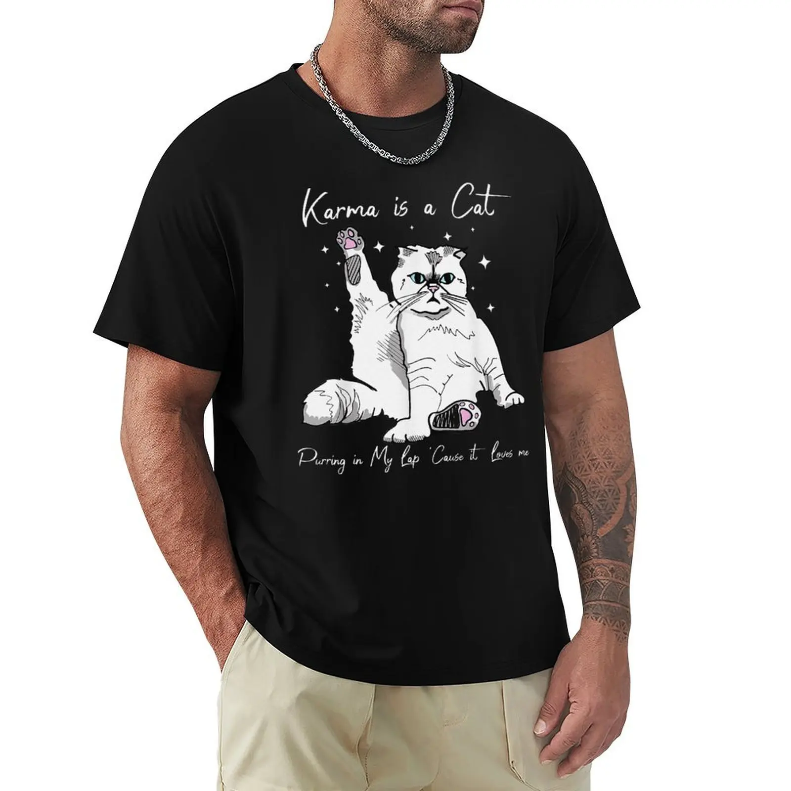 Karma Is A Cat Purring In My Lap Cause It Loves Me Cat Lover T-shirt shirts graphic tees customizeds mens graphic t-shirts pack