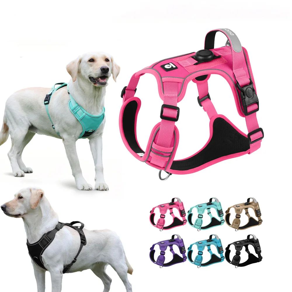 

Шлейка для собак без тяги для средних и больших собак, жилет с ручкой, держатель Airtag, тактический светоотражающий жилет для домашних животных, прогулочный