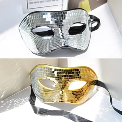 Women Disco Ball Glitter Face Mask Men Glass Mirror Half Face Jewelry Mask Disco Halloween Party  Wearing Bling Bling Decoration