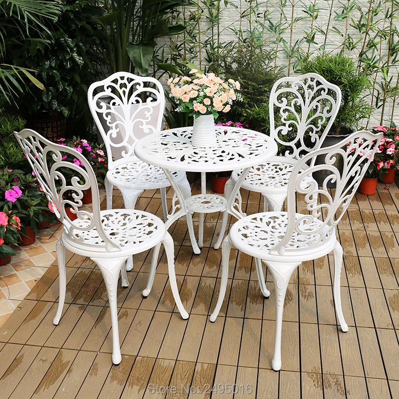 Table and 4 Chairs Cast Aluminum Bistro Sets Butterfly Design Coffee Set Outdoor Patio Furniture for Garden Backyard poolside