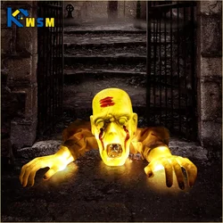 1PC Halloween Creepy Ghost Horror Ornament Glowing Skeleton Ground Plug Hands Set Warm Light Skeleton Decoration Street Lamp