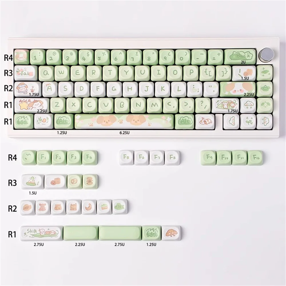 Kit de tapas de teclado mecánico Matcha Puppy, perfil MOA, PBT, 61/64/68/84/75/87 teclas, 95 teclas, GMK67