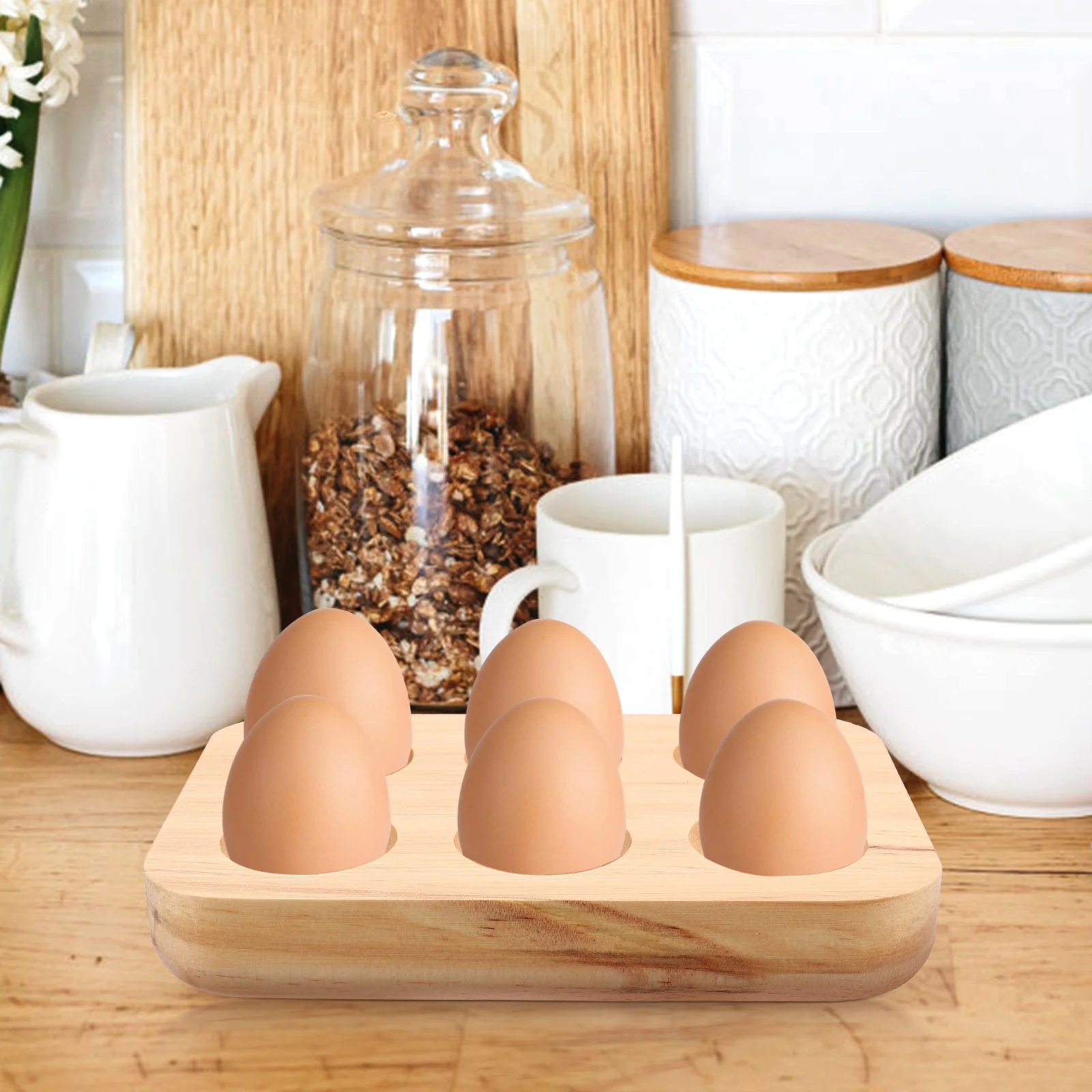 

Wooden Egg Tray Storage Counter Reusable Container Holders for Fridge Organizer Display Rack