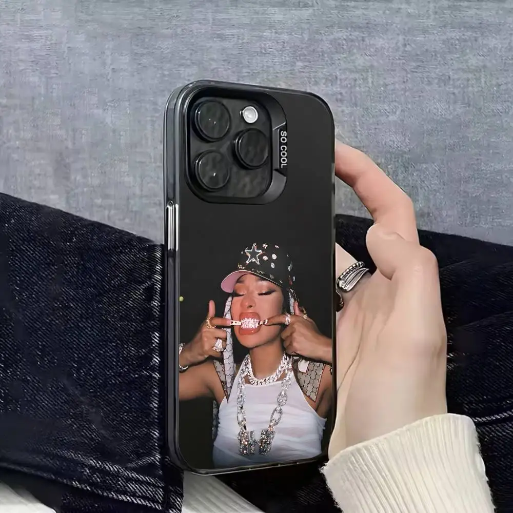 حافظة هاتف لهاتف آيفون 17,16,15,14,13,12,11,Pro,Max,Plus,E,SE4,Air,Mini Black IMD M-Megan Thee Stallion Cross Cover