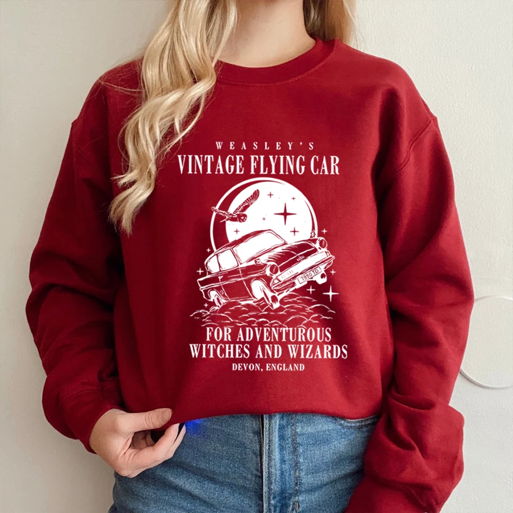 Vintage Flying Cars Crewneck Sweatshirt Universal Hoodie Weasley Shirt Unisex Long Sleeves Sweatshirt Aesthetic Clothes