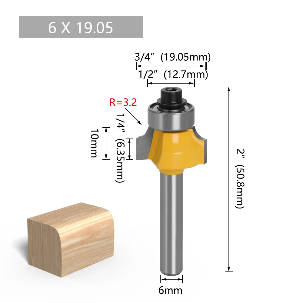 LAVIE 1 Stück 1/4" & 6 mm Schaft Rundfräser-Set, Hartmetallklinge zum Abrunden von Kanten, 8 Größen R3.2-7.96 für Holzbearbeitung – Detail 7