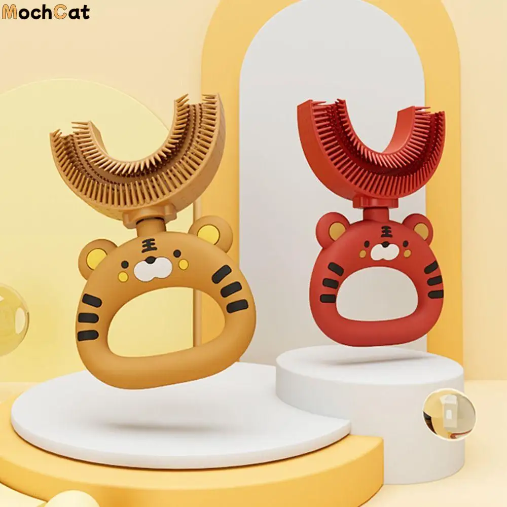 

Cute Cartoon U-shaped Tooth Brush U-shaped Soft Silicone Toothbrush Lion Shaped Lightweight Training Toothbrush 360-Degree Clean