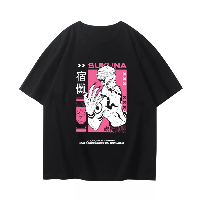 Camiseta de manga corta de batalla de verano para hombre con espalda de hechizo, media manga segunda dimensión de animación japonesa caqui de cinco golosinas para hombre