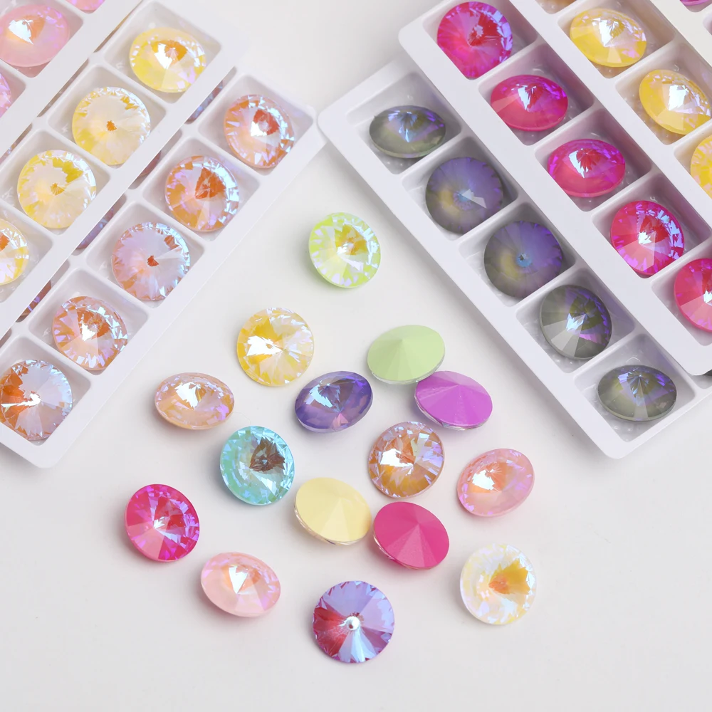 8-14mm Rivoli Rhinestones Glitter Pointback Mocha Rhinestones Nail Art Charms Round Glass Crystals Strass Rhinestones
