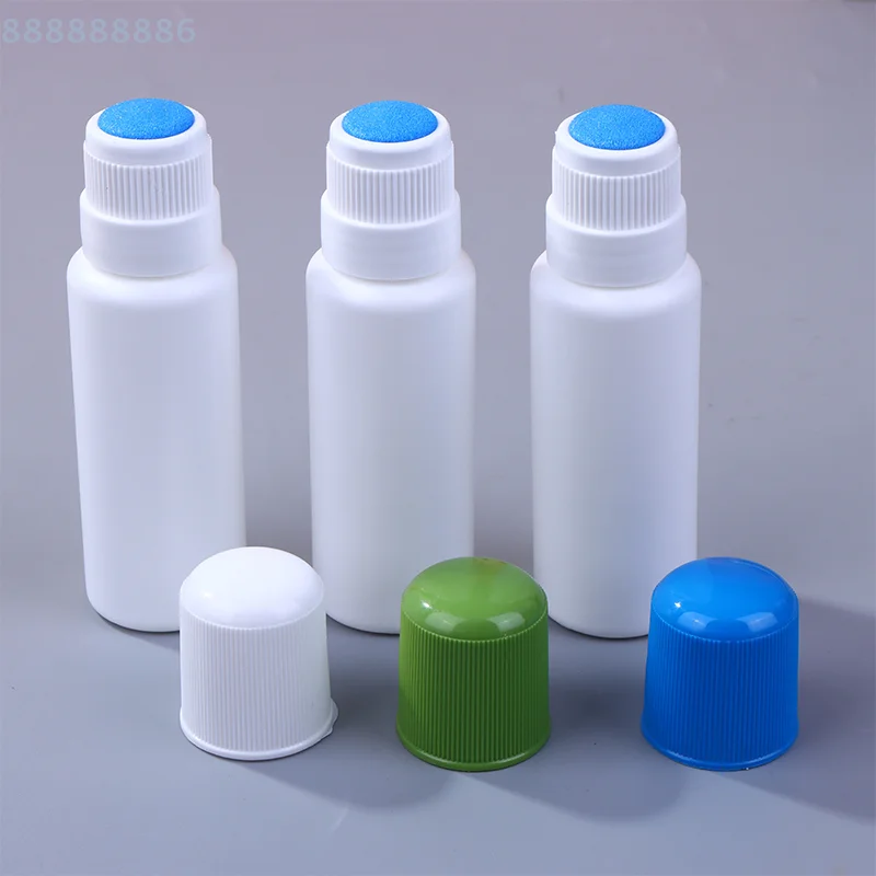 Alivio antipruriginoso del dolor, botella vacía para manchas de 50ML con aplicador líquido con cabezal de esponja para medicina de linimentos de relleno de Daub