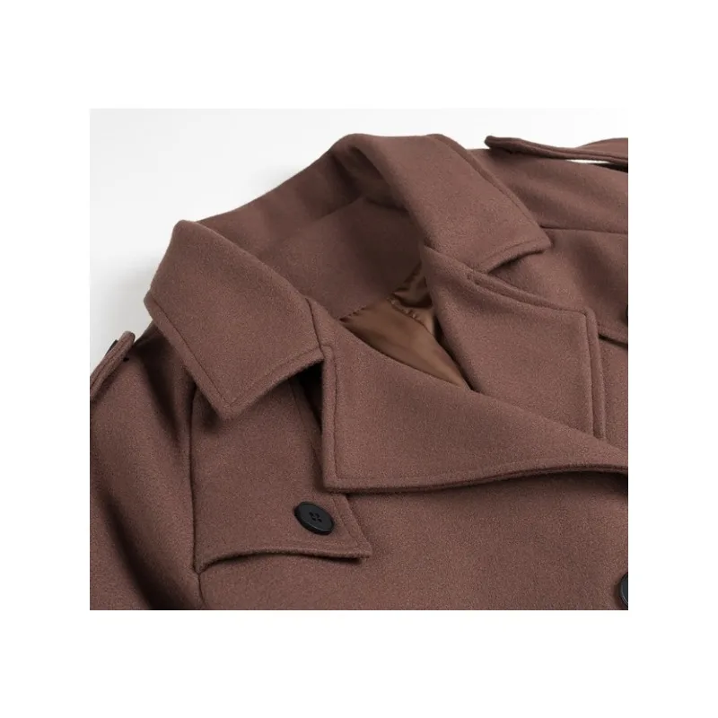 Cross-border European ， American women's clothing AliExpress popular casual loose double buckle lapel temperament woolen jacket