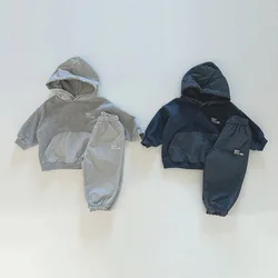 Children Clothing Set 2023 Korean Style New Autumn and Winter Boys Girls Fashionable Hooded Hoodie Trousers Casual Two Piece Set