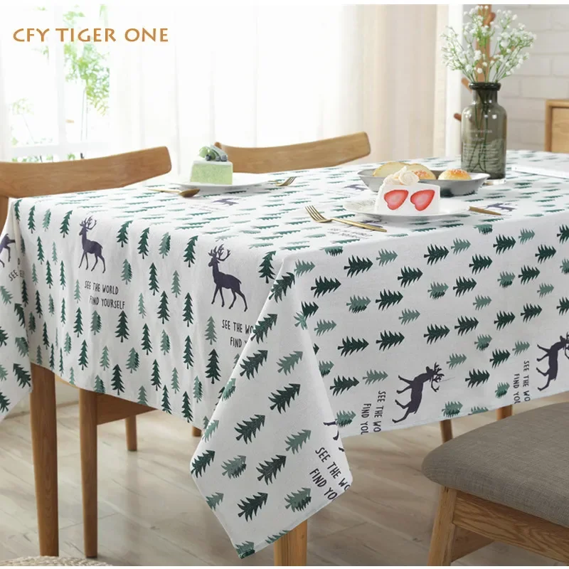 

Cotton Linen Nordic Elk Decoration Dining Table Cloth Antifouling Rectangular Tablecloth Coffee Table Mat Table Cover