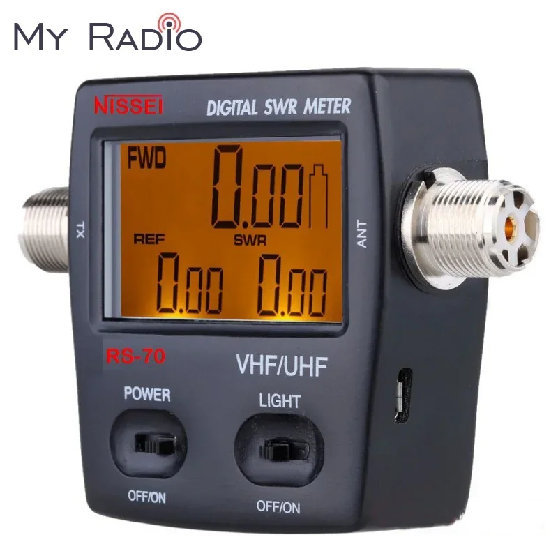 NISSEI RS70 Digitales SWR- und Wattmeter, 1,6–60 MHz, HF-Bänder, 200 W Leistung, SO239 (M-Typ), Anschluss für tragbares Funkgerät