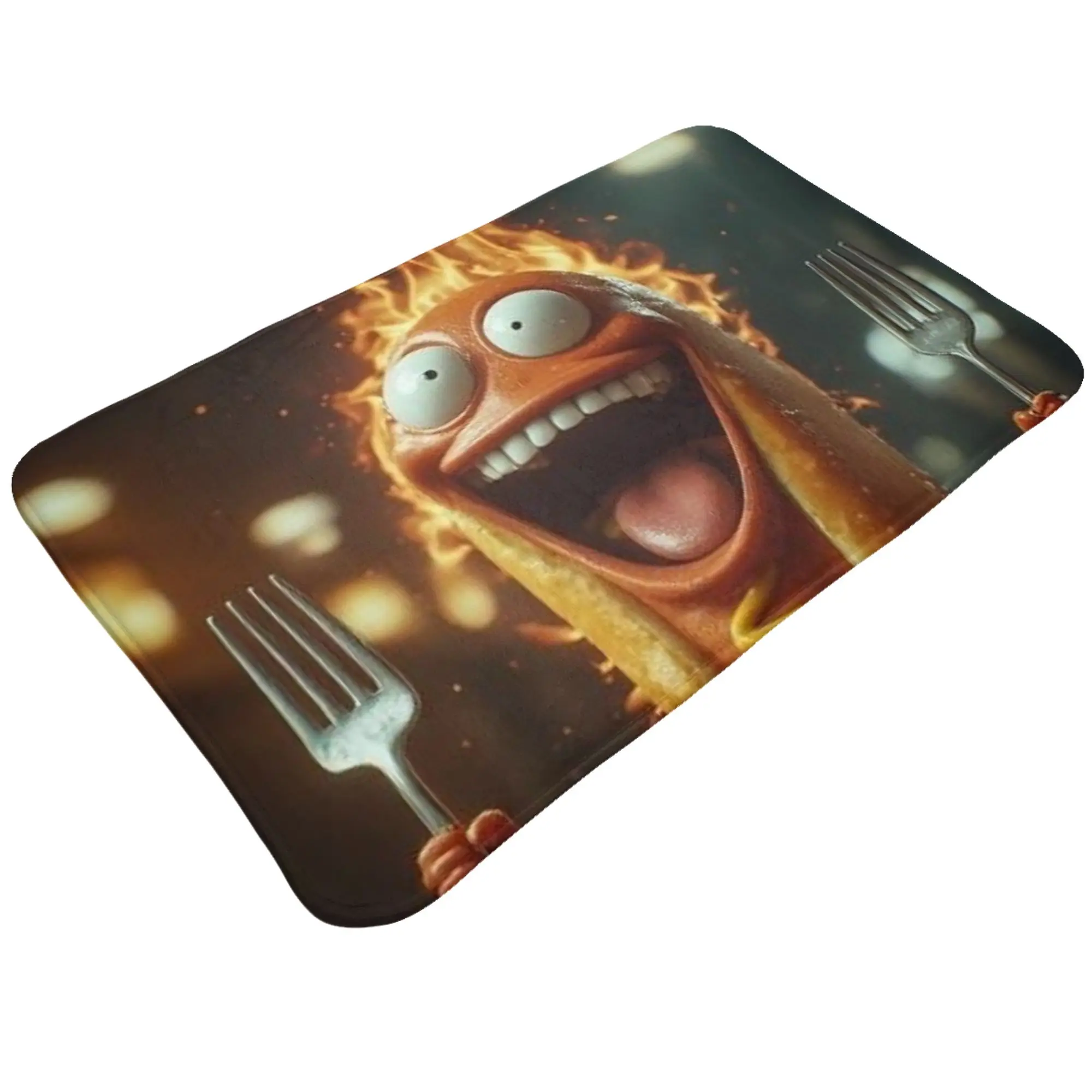 Fiery Hot Dog Cartoon Character Anti-Slip Doormat Kitchen Mat  Waterproof ModernDecor