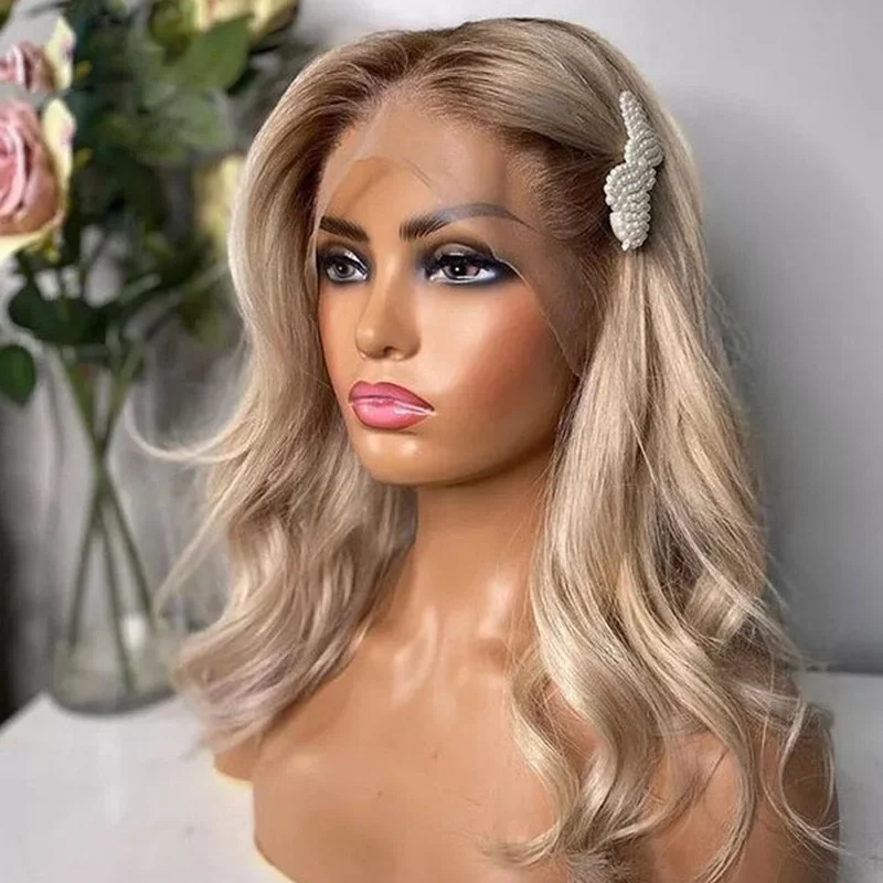 Blonde Ombre Wave Wigs Short Ash Blonde Lace Front Human Hair Wigs Glueless Wigs