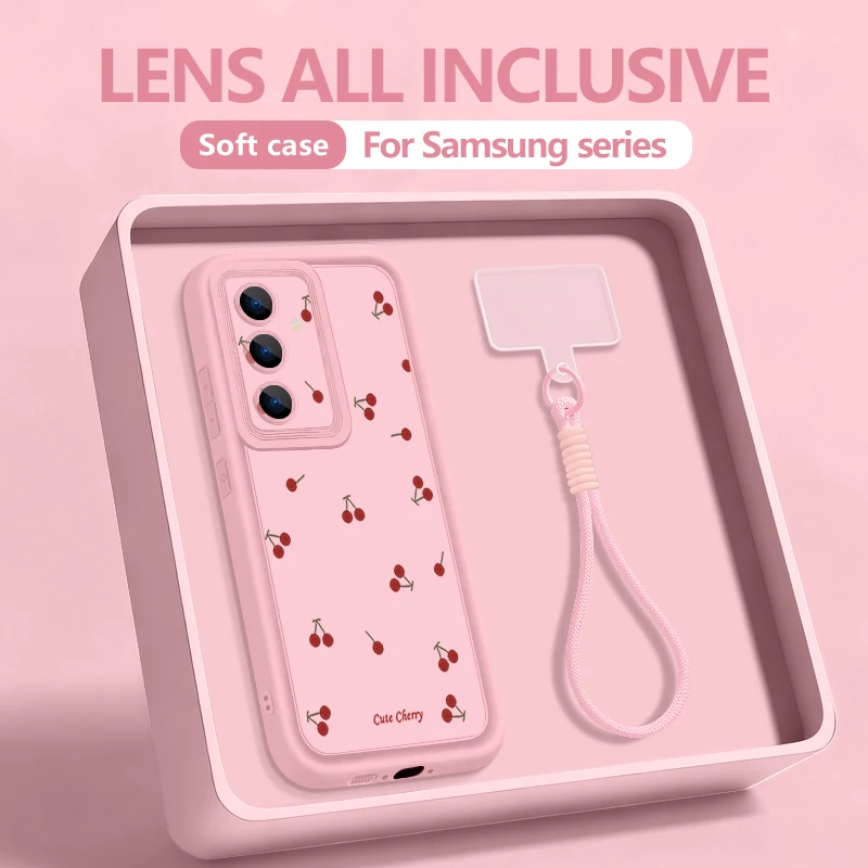 Kirschmuster-Schlaufenband-Softcase für Samsung Galaxy S25 S24 FE S26 S24 S23 S22 Ultra S23 Plus S25 Edge Handyhülle mit Trageriemen