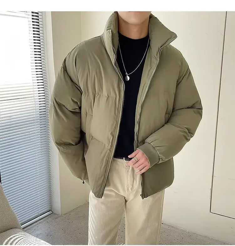 

Американские винтажные новые модные мужские однотонные простые базовые стеганые куртки с воротником-стойкой и длинными рукавами, мужская одежда, пальто