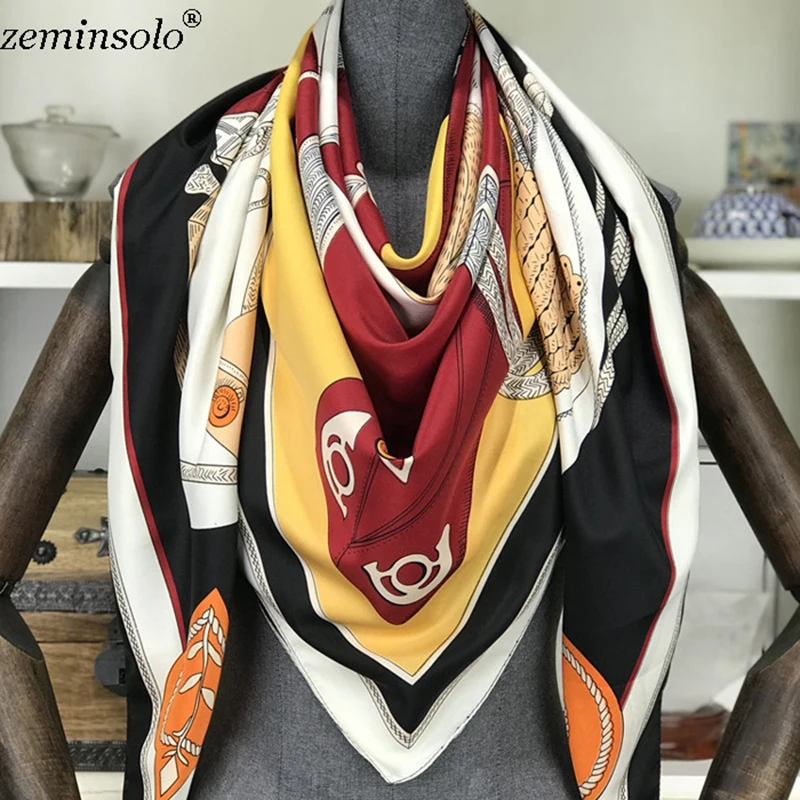 100% Silk Scarf Women Large Shawls Stoles Hijabs Printed Fashion Square Scarves Echarpes Foulards Femme Wraps Bandana 130*130cm