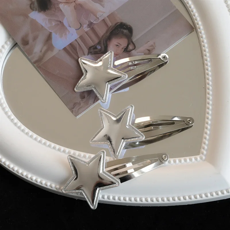 PU Star Hair Clips Metal Bobby Pin Y2K Silver BB Snap Clip Hairpins Cute Barrette Headwear Girls Women Hair Accessoires