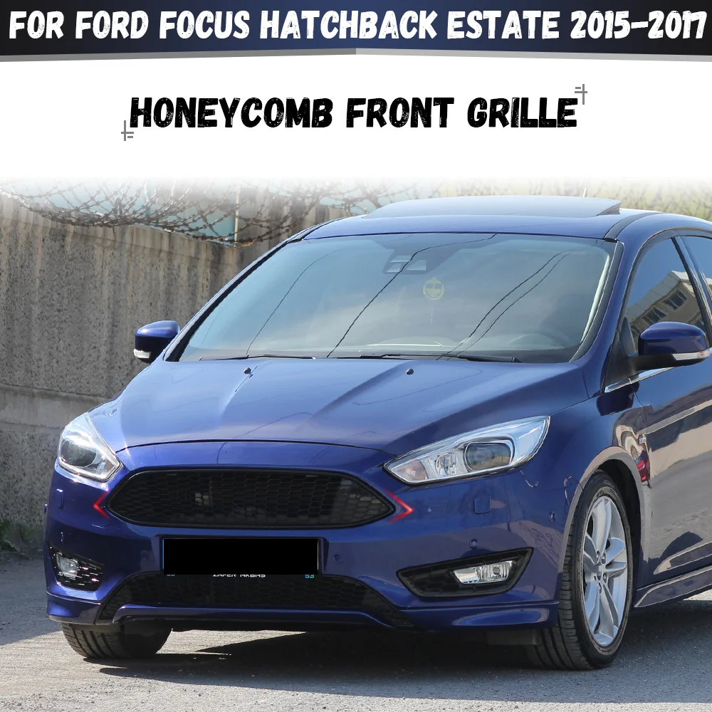 Решетка радиатора переднего бампера для Ford Focus MK3 ST Line Hatchback Estate 2015 2016 2017, сетчатая, в стиле Honeycomb, для гоночных автомобилей