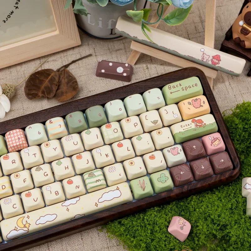 Little Bear Forest Keycaps Custom PBT SOA Profile Keycap Cute Cartoon Anime Point Key Cap for Gaming Crush80 Wooting Keyboard