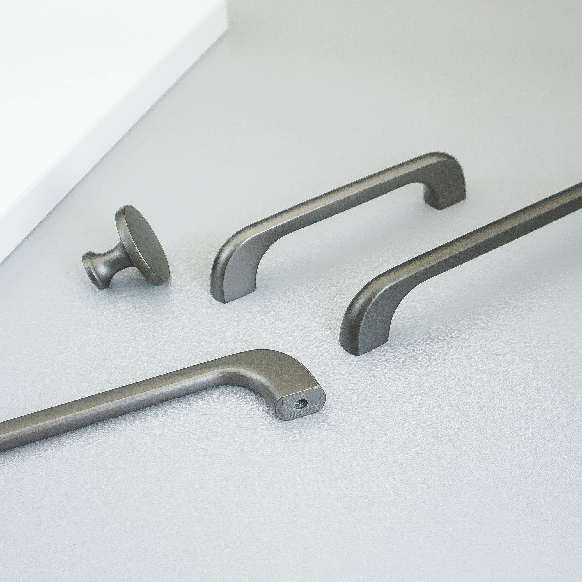Matte Black Kitchen Cabinet Handles Square Drawer Knobs Simple Grey Wardrobe Pulls Zinc Alloy Modern Furniture Hardware