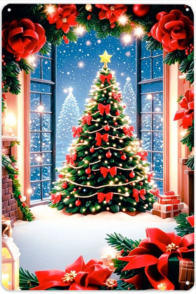 زخرفة حائط معدنية مسطحة ثلاثية الأبعاد لعيد الميلاد وعيد الميلاد - فن لاتيه شجرة عيد الميلاد البسيط مناسب لتزيين المنزل 16