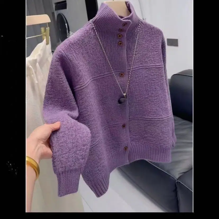 

Half-high-necked Single-breasted Sweater Coat Women's Autumn Winter New Knitwear Female High-quality Temperament Cardigan Jacket