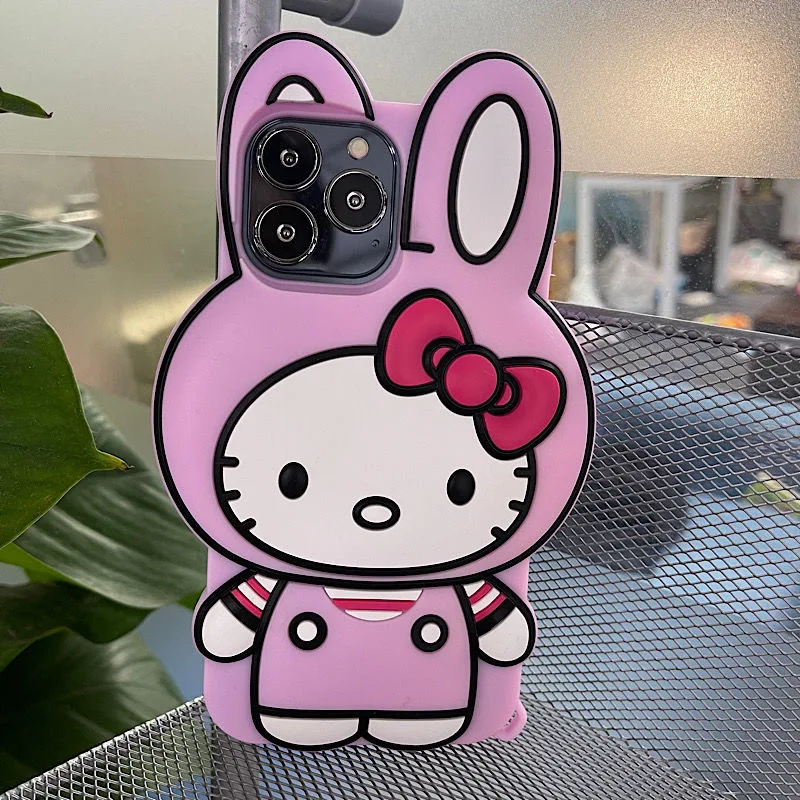 Cute Hello Kitty Cartoon Luxury Silicone Phone Cases For iPhone 13 12 11 Pro Max XR XS MAX X 7/8Plus Girl Shockproof Soft Shell