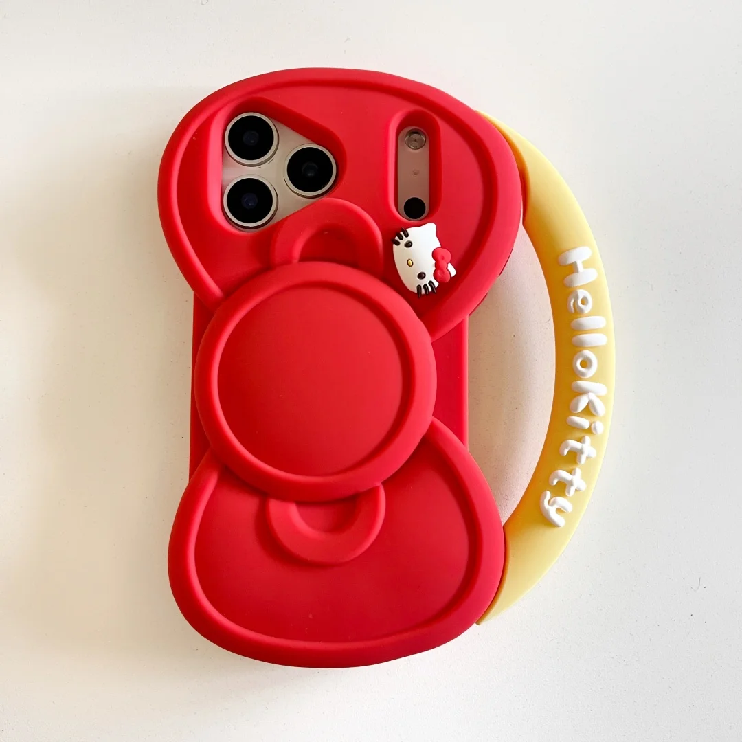 Niedliche Rote Schleife Sanrio Hello Kitty Silikon Handyhülle für iPhone 17 16 15 14 13 Pro Max 17 Pro Kawaii Objektivschutz Weiche Hülle
