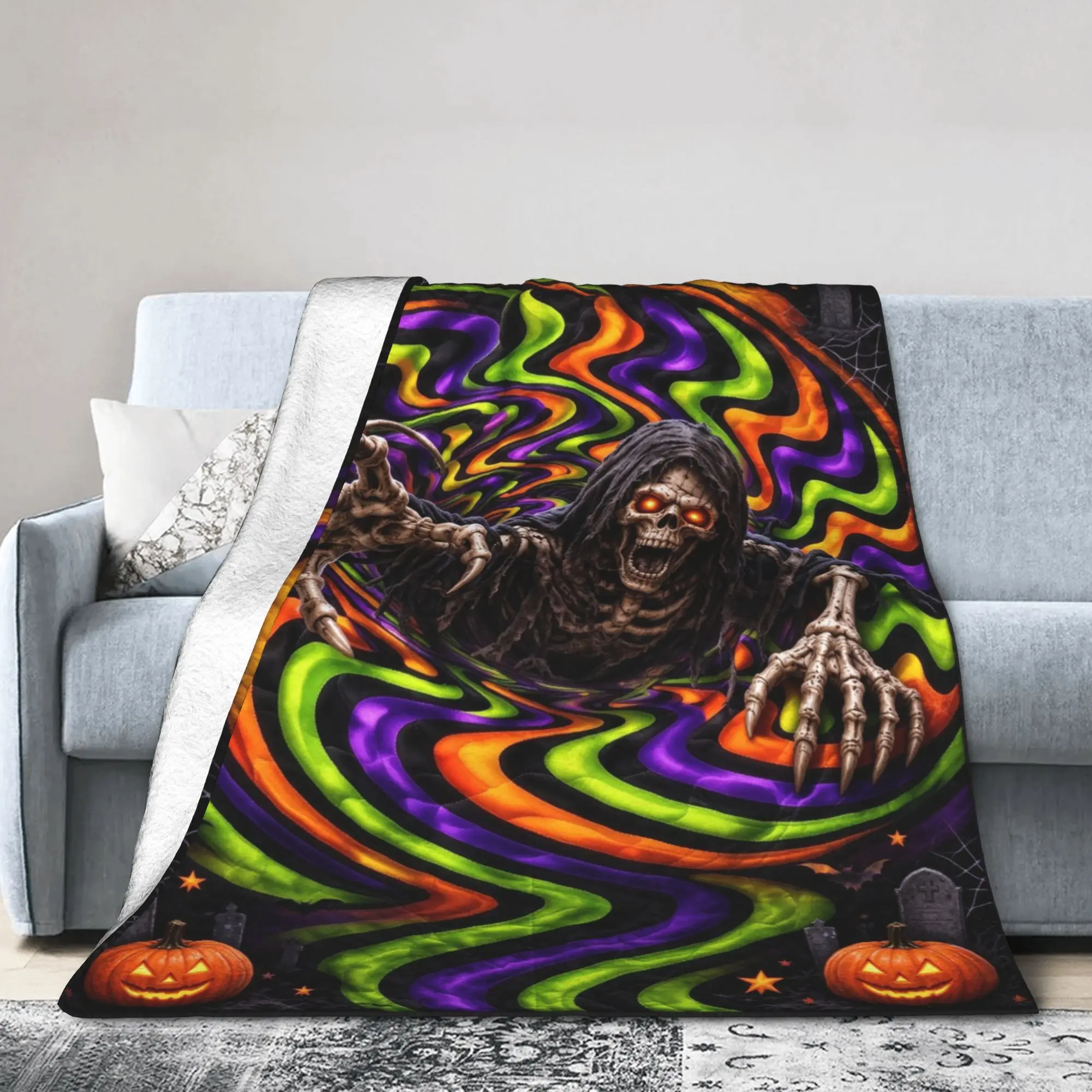 3D Visual Vortex Halloween Blanket Flannel Spooky Ghost Ultra-Soft Throw Blanket for Bedding Couch Bedspread