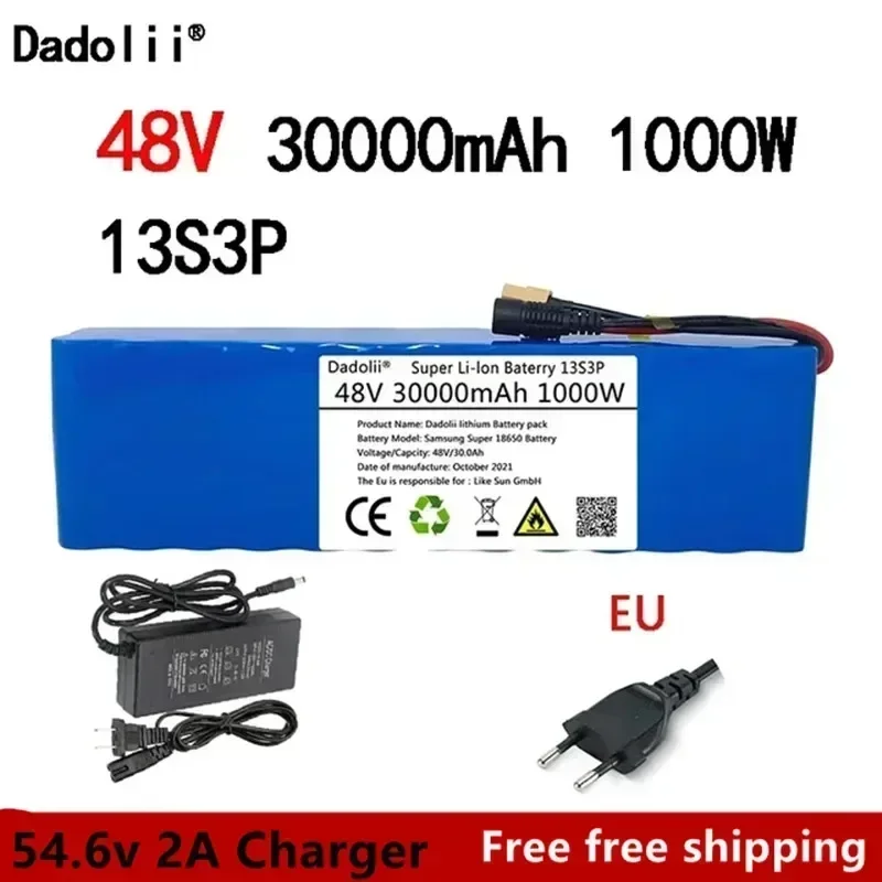 

48V Battery Pack e-bike battery 30Ah 18650 li-ion battery pack ebike Scooter Electric Bicycle 1000w With XT60 Plug+54.6v Charger