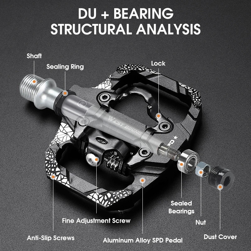 WEST BIKING MTB Bicycle Lock Pedal 2 In 1 Self-locking Pedals Luminum Anti-slip Sealed Bearing Lock Accessories