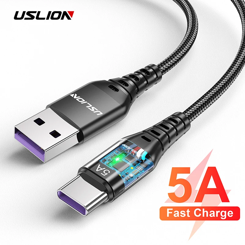 USLION-Cable USB tipo C 5A para móvil, Cable de datos de carga rápida para Huawei P30, P40 Pro, Cable Micro Android, cargador USBC para Samsung S21,