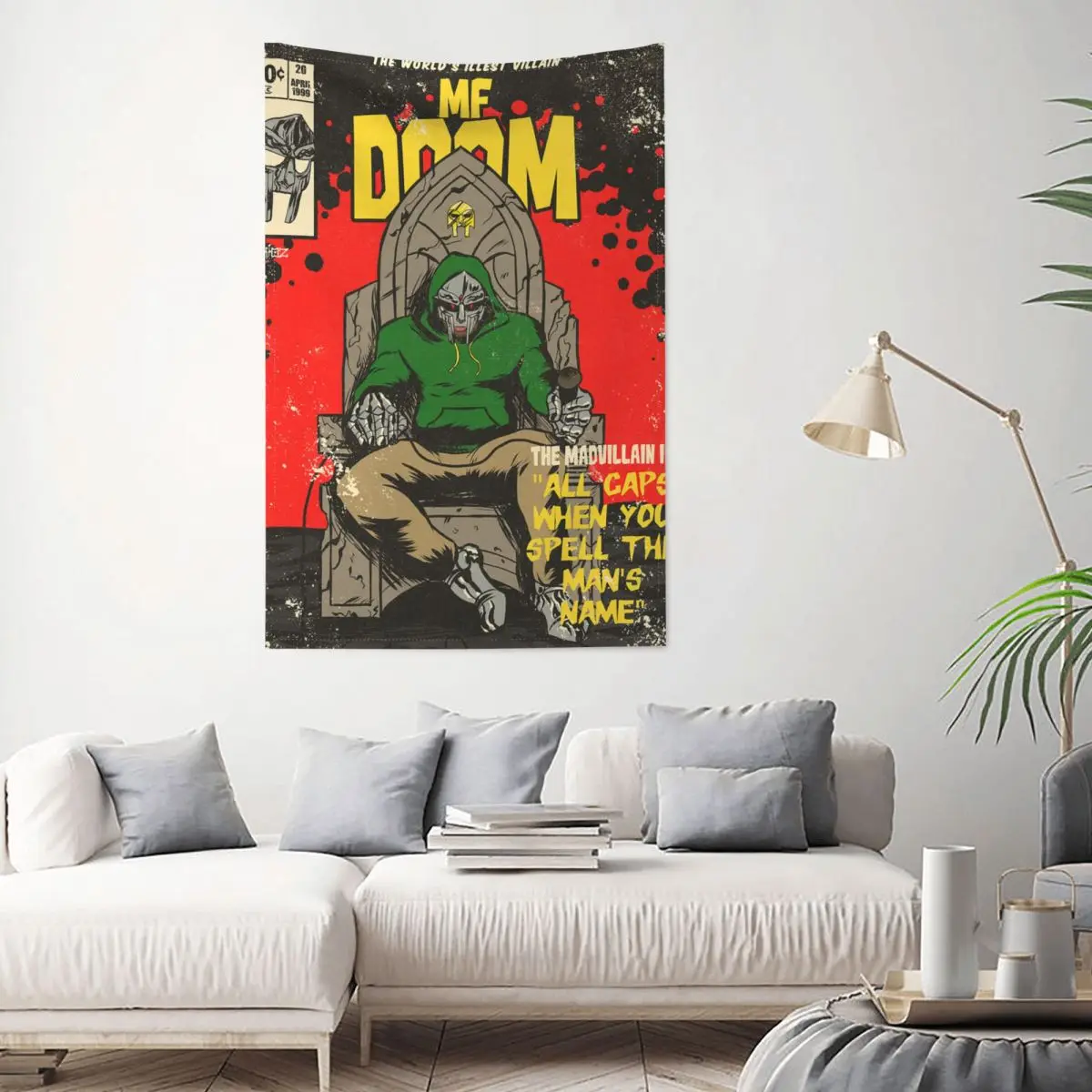 All Caps Mf Dooms Comic Tapestry Wall Hanging Hippie Tapestry Madvillain Art Wall Blanket Home Decor for Living Room Bedroom