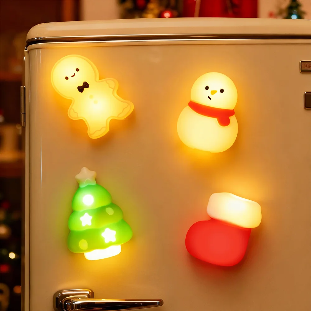 Christmas Gift 4pcs Magnetic Night Light Fridge Magnet Home Room Decoration Fridge Sticker Nightlight Xmas Gifts Box for Friends