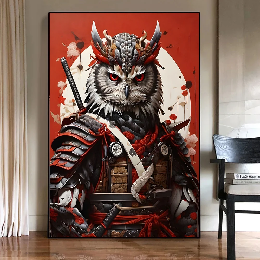 Pósteres artísticos de estilo japonés, Animal, guerrero, búho, águila, oso Polar, impresiones, moda, Animal fresco, guerrero, pintura en lienzo, decoración moderna para el hogar